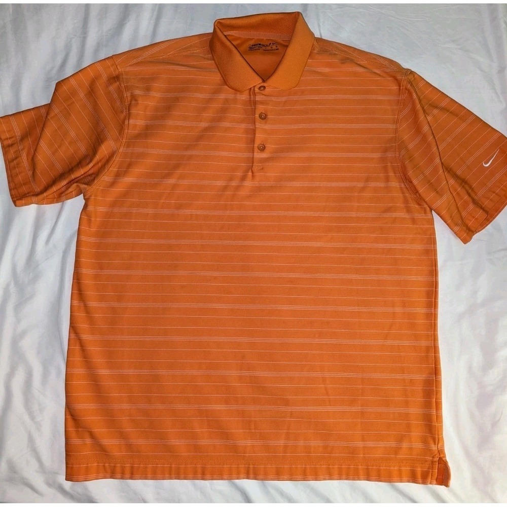 Nike Golf Men's Large Drifit Orange Short Sleeve Performance Golf‎ Polo Shirt